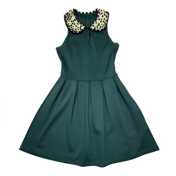Aqua by Bloomingdales Green Sleeveless Skater Dress w/Embellished Collar Small - Picture 1 of 6